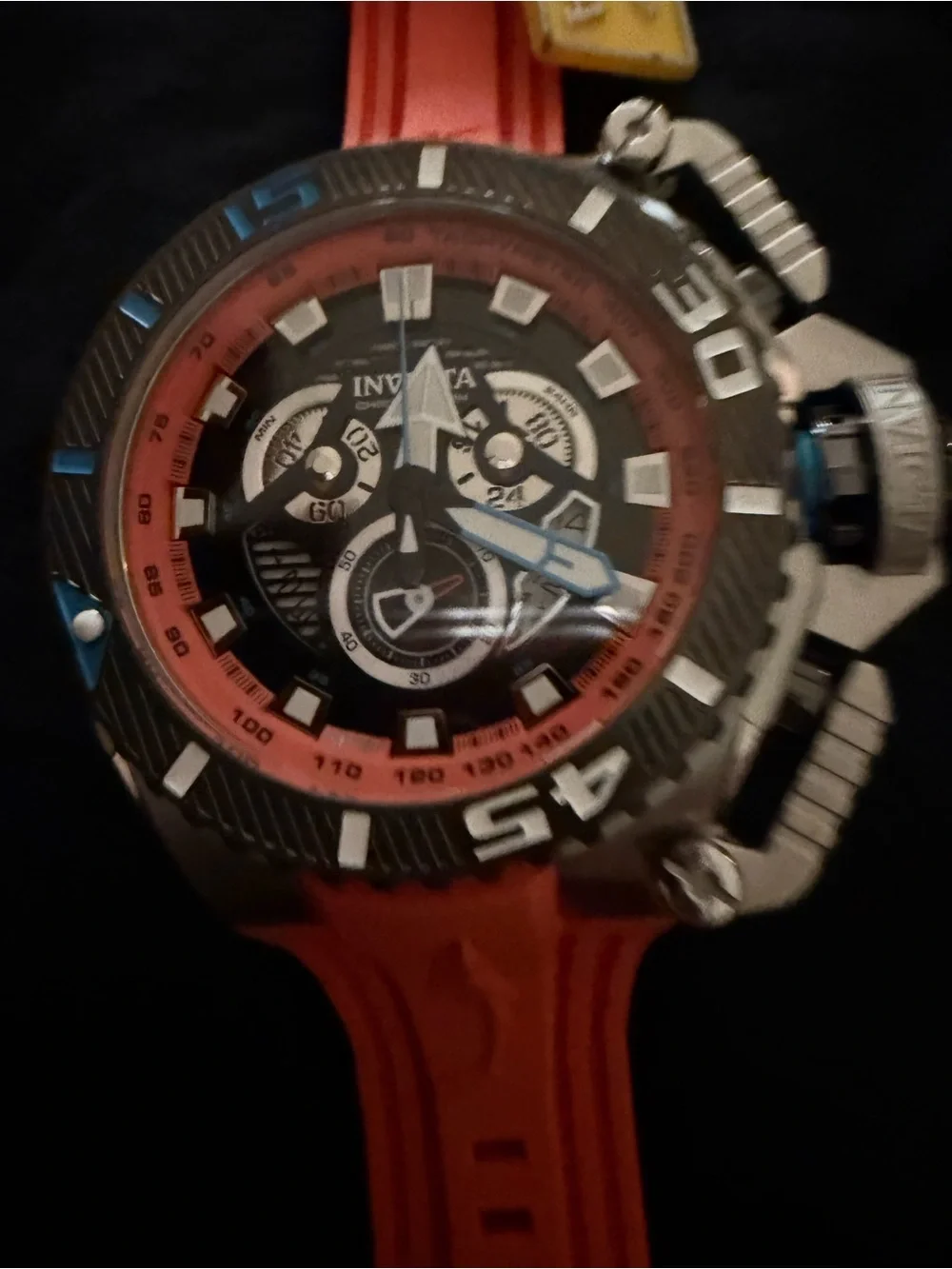 Invicta Orange Silicone Strap Men's Chronograph Watch - Black Dial